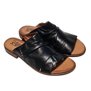 Miz Mooz Women's Black Ruched Leather Dandelion Slides Sandals Size 39